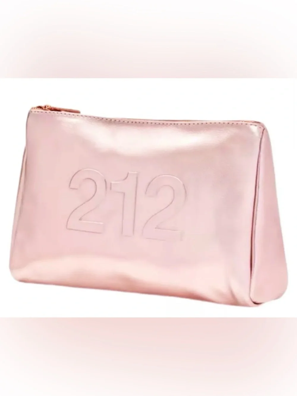 Carolina Herrera 212 Rose Gold Pink Cosmetic Bag Metallic New